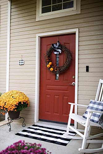 Buffalo Plaid Rug 28" x 43" - Indoor/Outdoor Black and White Checkered Rug - Area Rugs for Layered Door Mats Washable Carpet for Porch/Kitchen/Farmhouse - Washable Thick Plaid Hand-Woven Fabric