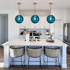 Modern Blue Glass Pendant Light, Kitchen Island Lighting 3-Pack Globe Pendant Light Fixtures Century Kitchen Island Pendant Lighting for Bedroom Living Dining Room Light Fixture (Without Bulb) - color: Blue-1 Light-3PC