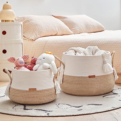 R RUNKA Large Basket for Toys-15.7"x 11.8"-Boho Baskets for Living Room,Bedroom,Nursery | Large Woven Baskets, Cube Basket, Under Shelf Basket | Decorative Baskets for Home Decor - size: Large(15.7" x15.7" x11.8")