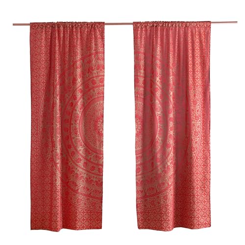 Popular Handicrafts Indian Hippie Bohemian Beautiful Elephant Color Mandala Curtain Panels Red Gold - color: Red Gold, size: 38"W x 83"L (Pack of 2)