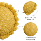 Acrylic Knitted Round Throw Pillow Knitting Bohemian Circular Cushion Pillow with Knit Handmade Pompoms Decorative Ginger Yellow, Diameter 18inches - color: Ginger Yellow