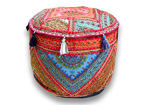 The Harry Creations Decorative Patchwork Comfortable Indian Ottoman Ethnic Cotton Cushion Bean Bag Designs Floor Embroidered Pouf Cover (Alteration-Mirror, 18"x13") - color: Alteration-mirror, size: 18"x13"