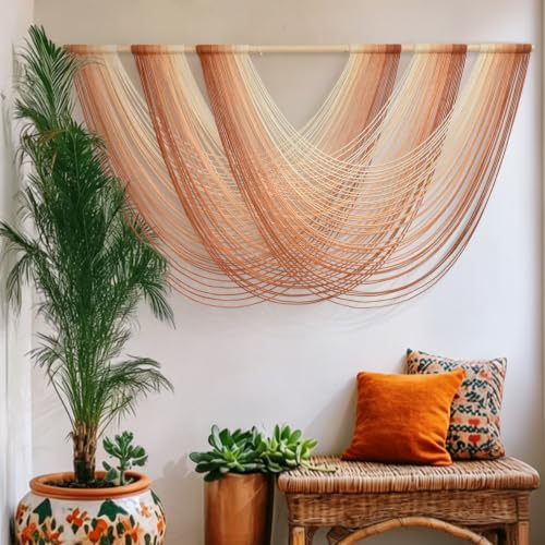 Macrame Wall Hanging Orange Boho Fiber Art Large Decor 57" W*31" L | Handmade、Gradient Color、Boho Decor、Premium Cotton、Large Statement Art - color: Orange