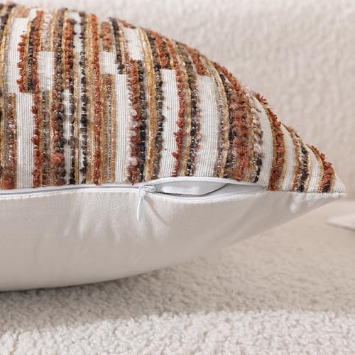 Striped Throw Pillow Covers 20x12 Set of 2 Orange Textured Boucle Chic Morden Boho Accent Farmhouse Decorative Chenille Pillow Covers for Home Decor Bed Sofa Living Room - color: Orange, size: 20" x 12" (Pack of 2)