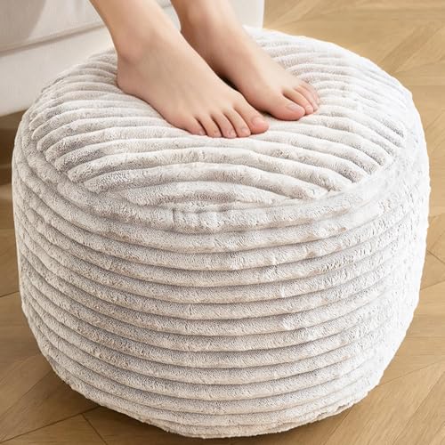 Round Ottoman,Corduroy Pouf Ottoman Foot Rest,Storage Footstool for Living Room,20x15 Soft Floor Poufs,Memory Foam Filling - Beige, 20x15 in - color: Beige, size: 20"D x 20"W x 15"H