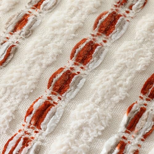 decorUhome Boho Throw Pillow Cover 18x18 inch, Soft Textured Decorative Pillow Cover with Tufted Striped Design for Couch, Sofa, Living Room, Orange