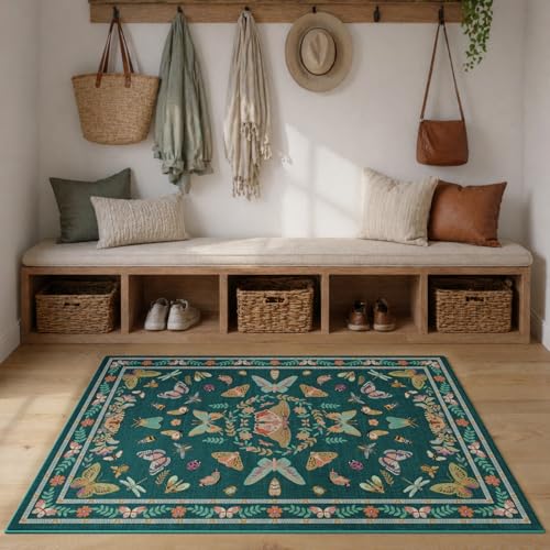 Unirea 3x5 Dark Blue Bedroom Entryway Kitchen Area Rug, Washable Non Slip Boho Insect Rug for Living Room, Bathroom, Home Office, Kids Room, Laundry Room, Soft Low Pile Insect Bug Rugs, Thin Carpet - color: Dark Blue, size: 3'x5'