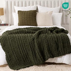 Battilo Chunky Knit Throw Blanket for Couch, Hand Made Chenille Throw Blanket, Super Soft Warm Cozy Olive Green Blanket for Bed, Sofa, Living Room, 50"x60" - color: Olive Green