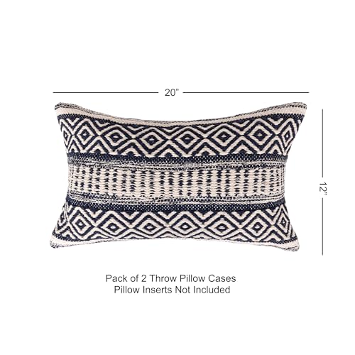 · REDEARTH · Boho Textured Throw Pillow Cushion Covers - Lumbar Woven Tufted Decorative Farmhouse Cases Set for Couch, Sofa, Bed, Chair, Dining, Covered Patio; 100% Cotton (12"x20", Indigo) Pack of 2 - color: Indigo, size: 12" x 20" (Pack of 2)