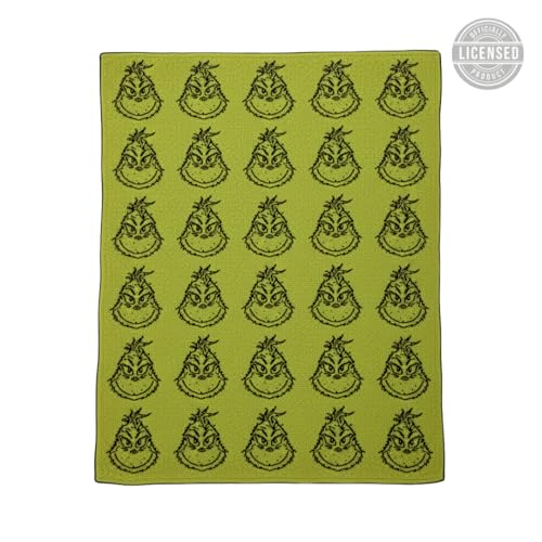 Dr. Seuss Grinch Holiday & Christmas Bedding Soft Cozy Chic Dreams Feather Knit Intarsia Throw Blanket, 50 in x 60 in, (Officially Licensed Product) by Franco Collectibles - color: Grinch, size: 50 in x 60 in