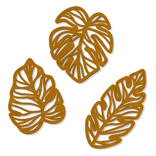 Zzbakress 3 Pcs Wooden Palm Leaves Wall Art Tropical Leaf Wall Art Natural Plant Wall Decor Vintage Wood Hollow Wall Decoration for Living Room Kitchen Bedroom Garden Office (Farmhouse, Leaves-A) (Rustic)