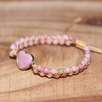 Women Boho Wrap Bracelet,Handmade Natural Stone Crystal Emperor Beads Heart Bracelet, Fashion Bohemian Jewelry Gift for Women - color: Rhodochrosite #2