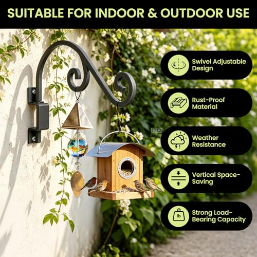 GOODBUY Swivel Plant Hangers Outdoor: 16 Inch Bird Feeder Plant Hanger Metal Wall Mount Hanging Plant Brackets Indoor Wall Hooks Outdoor for Hanging Baskets, Wind Chimes, Lanterns, Flower Pots, Black - color: Matte Black - 1 Pack