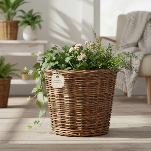 Wicker Planter Basket with Waterproof Liner - Handwoven Natural Brown Willow Plant Basket for Indoor Plants, Home Decor, and Garden Decor (6.7x5.5 Inch). - color: Style 2