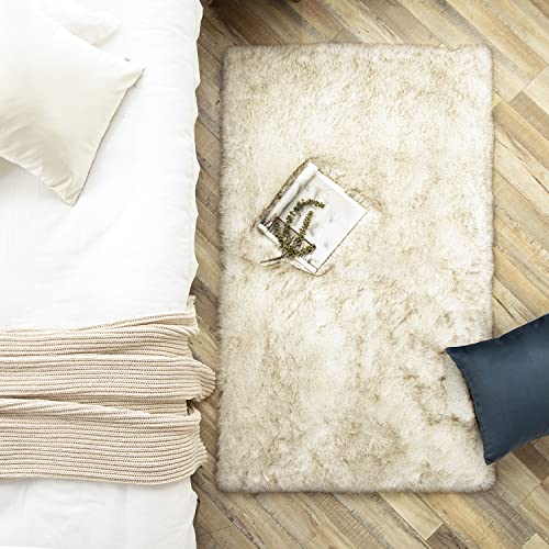 Ashler HOME DECO Soft Fox Faux Fur Chair Couch Cover Area Rug for Bedroom Floor Sofa Living Room White Brown Rectangle 3 x 5 Feet - color: White Brown, size: 3 x 5 ft