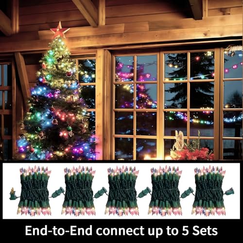LAMPHOME 100 Ct. Multi-Color Christmas Tree Lights with Green Wire - 20Ft Mardi Gras Lights for Indoor and Outdoor Use - Multicolor Twinkle Christmas Tree Decoration with End Connectors - color: MultiColor-Green Wire