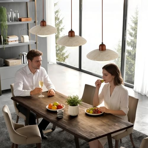 Pendant Lights Kitchen Island Wabi Sabi Lamp, Hanging Lighting Fixture Natural Stone Shade Chandelier, Japandi Style 20W Yellow Travertine Cave Hanging Lights for Bedroom Dining Living Room Hallway - color: Yellow, size: Travertine-10in