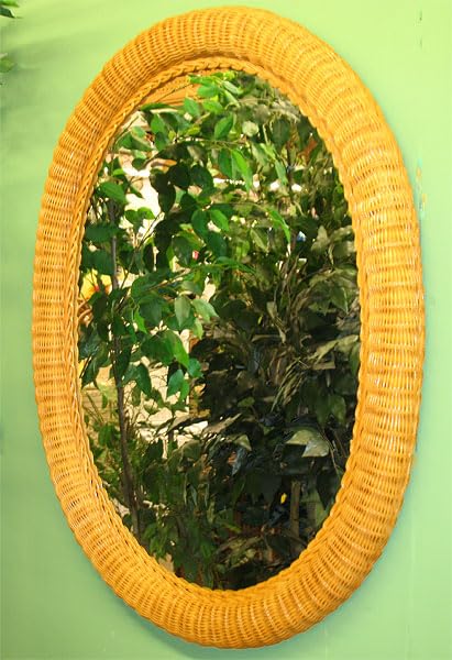 Wicker Mirror, Caramel XL Oval 30" x 39" - color: Caramel