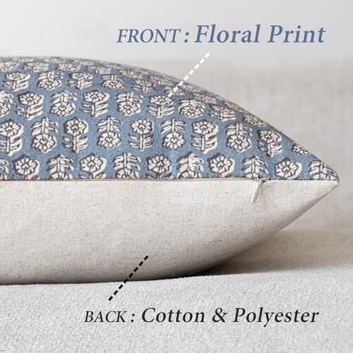 Foindtower Set of 2 Decorative Neutral Floral Print Throw Pillow Covers Vintage Accent Farmhouse Cushion Covers Boho Home Decor for Sofa Chair Couch Bedroom Living Room,18×18 Inch,Dusty Blue - color: Lake, size: 18" x 18" (Pack of 2)