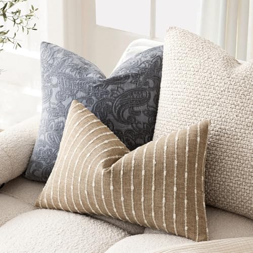 Foindtower Pack of 2 Decorative Jacquard Boucle Lumbar Throw Pillow Covers Accent Textured Striped Pillowcases Cozy Boho Cushion for Couch Sofa Bedroom Living Room Home Decor 12x20 Inch Camel - color: Camel, size: 20" x 12" (Pack of 2)