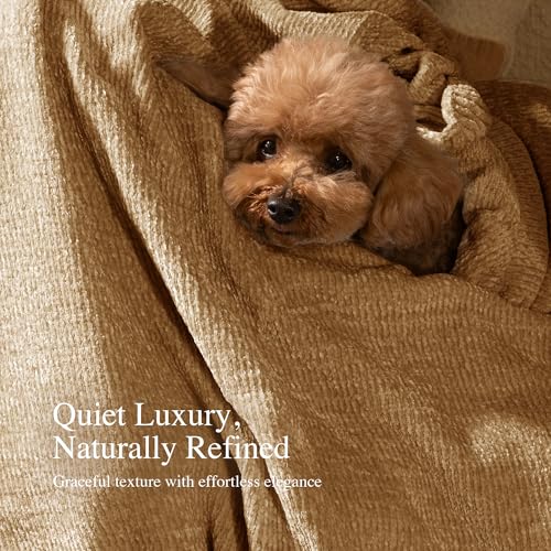 Chenille Throw Blanket for Couch, Cozy Soft Blanket Lightweight Decorative Throw for Living Room Sofa Chair, Stylish Home Decor, Ideal for Gifting, Khaki 50"x60" - color: Khaki, size: Throw