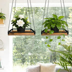 Plant Hanger Indoor, 11.8" Wooden Hanging Plant Holder with Metal Frame Hanging Planter for Indoor Plants Load 50LB Hanging Plant Shelf with 27.6" Long Chain, Ideal for Heavier Pots Window Ceiling - size: Small