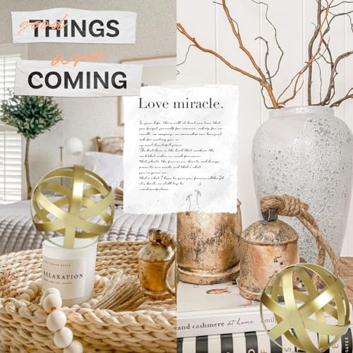 Gold Decor for Living Room Bedroom Bookshelf Coffee Table, Modern Style Figurine Decorative Ornaments Home Decor for Shelves (4.5" Modern Decorative Ball)