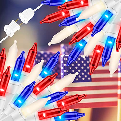 100LIGHTS RED White and Blue Extra-Bright with End Connectors 4th July Decoration Patriotic Mini String Lights 5.98m UL Certified Waterproof for Home Garden Holiday Tree Party Patio - color: White Wire Red&White&Blue, size: 100 COUNT-1PACK