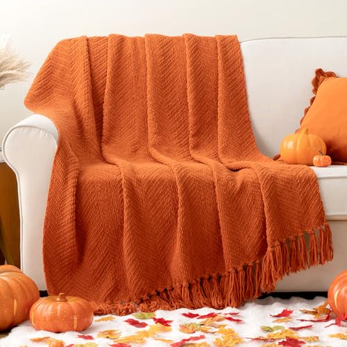 BATTILO HOME Burnt Orange Throw Blanket for Couch, Halloween Throw Blanket for Home Decor, Fall Decorations for Bed, Sofa and Living Room, 50"x60" - color: Orange, size: 50"x60"