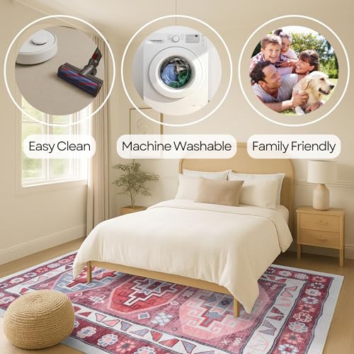 Turkish Rug. Washable Vintage Oriental Antique Inspired Traditional Doormat Small Modern Area Rugs Luxury Entryway Entry Bedroom Bathroom Kitchen (378RR, 2' x 3') - color: 378rr, size: 2' x 3' (Rectangular)