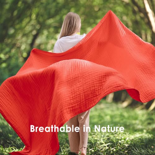 EMME Cotton Muslin Throw Blanket Orange Red, 50"x60" for Couch Breathable Gauze Soft Lightweight Adults - color: 16 - Orange Rust, size: Throw (50" x 60")