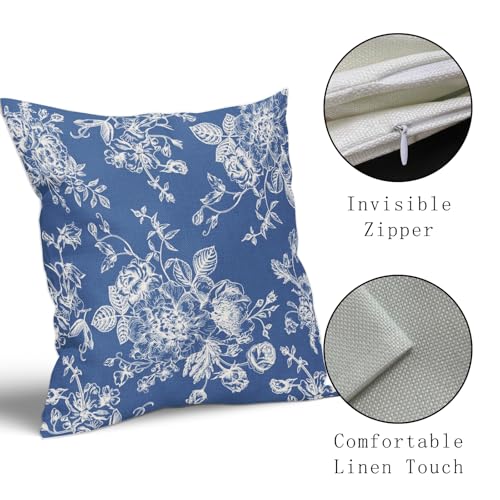 Kawani Vintage Floral Pillow Covers 18x18 Inch Set of 2 Blue Floral Outdoor Decorative Throw Pillows Chinoiserie Flower Pillowcases Rustic Farmhouse Cushion Covers for Couch Home Decor - color: Blue Floral, size: 18" x 18" (Pack of 2)