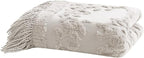 Madison Park 100% Cotton Tufted Chenille Design With Fringe Tassel Luxury Elegant Chic Lightweight, Breathable Cover, Luxe Cottage Room Décor Summer Blanket, 50" x 60", Grey