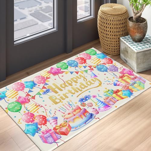 Happy Birthday Area Rug 2x3 Colorful Balloons Print Front Door Mat Birthday Party Decorative Entry Rugs Washable Non-Slip Low Pile Doormat for Living Room Bedroom Bathroom Kitchen - color: Happy Birthday
