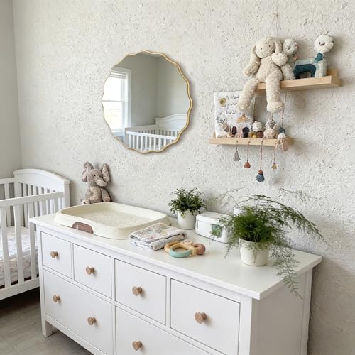 26" Wavy Mirror Scalloped Farmhous Modern Wood Farme Mirror Wall Decor for Bathroom Entryway Living Room Bedroom Hallway - color: Gold, size: 26"L x 26"W