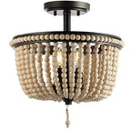 JONATHAN Y 14" Black and Light Taupe Wood Beaded LED Semi Flush Mount Light, Boho Farmhouse 3-Light Ceiling Chandelier with Cream Wood Bead Shade for Nursery, Bedroom JYL9020A - color: Black/Light Taupe