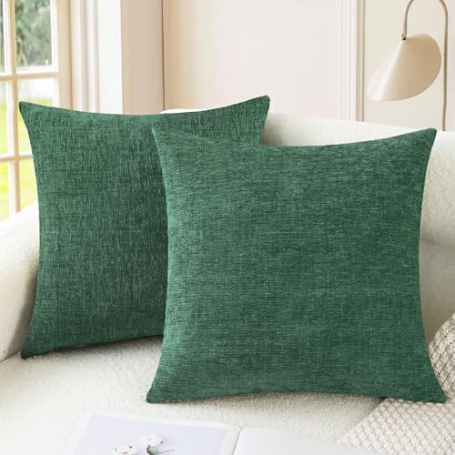 CaliTime Christmas Throw Pillow Covers Decorative 16 X 16 Inches Pack of 2 Cozy Chenille Cushion Cases for Couch Sofa Bed Living Room Home Dark Green - color: Dark Green, size: 16" x 16" (Pack of 2)