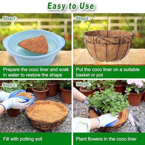 REMIAWY Hanging Basket Coco Liners, Coconut Planter Basket Liners 4 Packs 12 Inch 100% Natural Round Coco Fiber Replacement Liner for Hanging Basket Plants Outdoor Garden Flower Pot Vegetables