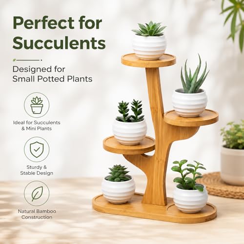 5 Tiered Desk Plant Stand Bamboo Tree Plant Shelf Tabletop Succulent Herb Stand Desktop Plant Stand Indoor Plant Rack for in Living Room Office Decoration (5 Tiered) - size: 5 Tiered