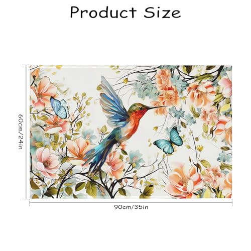Spring Flowers Bird Area Rug 2x3 Summer Floral Hummingbird Butterfly Entry Rug Small Non-Slip Low Pile Porch Front Door Throw Rugs Entryway Carpet for Living Room Bedroom Holiday Decor - color: Flowers Hummingbird