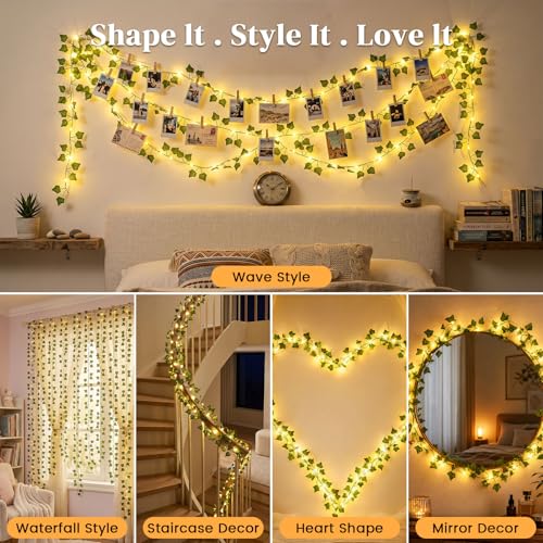 DomeStar 40Ft 120 LED Fairy Lights with Vines, Vines with Light for Bedroom, Curtain String Lights with Remote for Dorm, Wedding, Party, Wall, Indoor, Outdoor Holiday Home Decor - style: 40Ft-120LED-lvy
