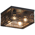 Rpzloila Black Rattan Ceiling Light, 4-Light Boho Light Fixture, Square Flush Mount Ceiling Light for Bedroom, Hallway, Entryway, Kitchen, Living Room - color: Black, size: 4-Light-Square
