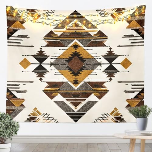 jejeloiu Southwestern Tapestry Small 51"x59" Bohemian Aztec Wall Hanging Blanket Tribal Beige Yellow Wall Art for Living Room Bedroom Decoration - color: Beige Yellow Brown, size: Small