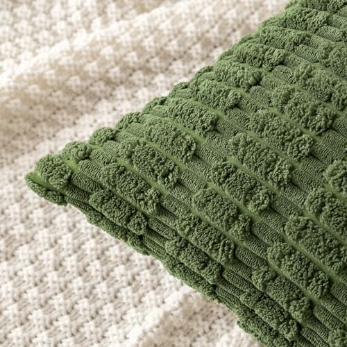MIULEE Pack of 2 Spring Corduroy Decorative Throw Pillow Covers 16x16 Inch Soft Boho Striped Pillow Covers Modern Farmhouse Home Decor for Summer Sofa Living Room Couch Bed Moss Green - color: Moss Green, size: 16" x 16" (Pack of 2)