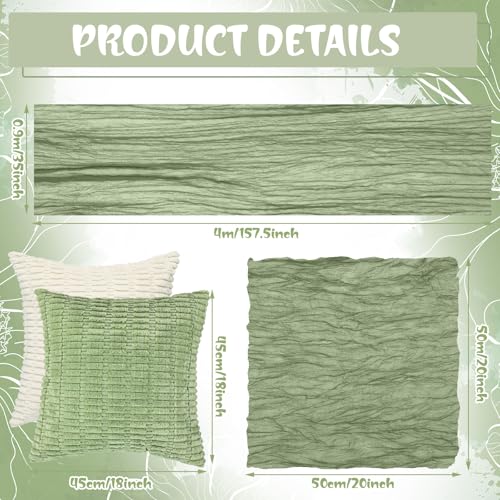 Beeveer 91 x 71 Extra Large Outdoor Boho Picnic Blanket with Sage Green Table Runner, 6 Throw Pillow Covers 6 Napkins Woven Cotton Yarn Oversize Beach Blanket Washable Picnic Camp Wedding - color: Sage Green