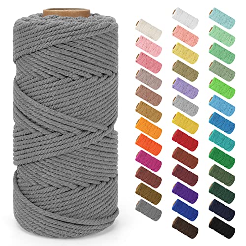 Macrame Cord 4mm x 109Yards (328Feet), Natural Cotton Macrame Rope - 4 Strands Twisted Macrame Cotton Cord for Wall Hanging, Plant Hangers, Crafts, Gift Wrapping and Wedding Decorations, Dark Gray - color: Dark Gray, size: 0.16 in x 109 yd