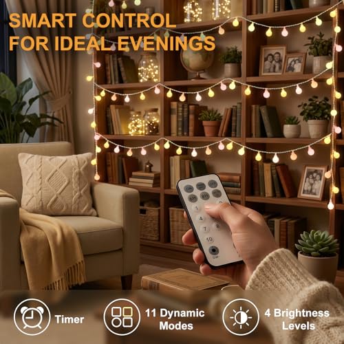 OMIKA 50FT Connectable Globe String Lights Outdoor Waterproof, 150 LED Fairy Lights with Remote Timer, Multicolor and Warm White Plug in Pastel String Lights for Indoor,Bedroom, Party, Classroom Décor - color: Color Changing, size: 50ft 150LED