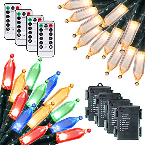 Christmas Mini String Lights Outdoor 4 Pack 17.7 Feet 50 Led 8 Modes Battery Operated Fairy Lights with Timer for Xmas Tree Indoor Holiday Party Decor, Warm White + Multicolored - color: Warm white+Multicolor, size: 50 LEDs x 4 Pack
