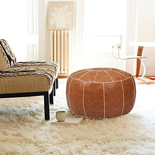 Decorative Pouf Foot Stool Round Unstuffed Leather Ottoman Cushion Storage seat or for Resting Your Feet on, Floor Chair Foot Living Room Bedroom Kids Room and Wedding (Brown) - color: Brown