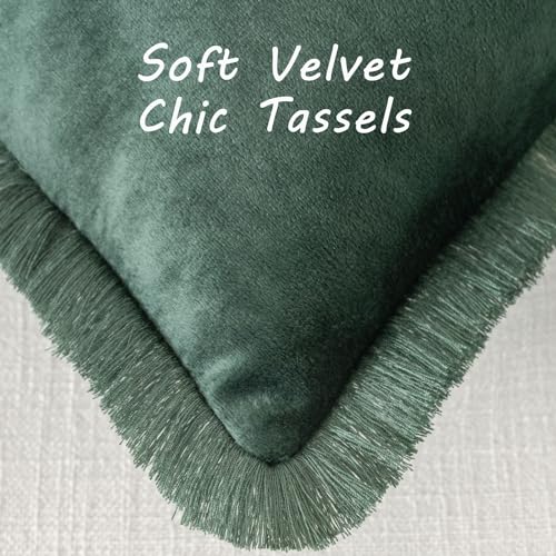FUTEI Army Green Velvet Decorative Throw Pillow Covers 24x24 Set of 2,Soft Cozy Edge with Tassels European Cushion Case,Boho Modern Home Decor for Couch Bed Living Room - color: Army Green, size: 24" x 24" (Pack of 2)